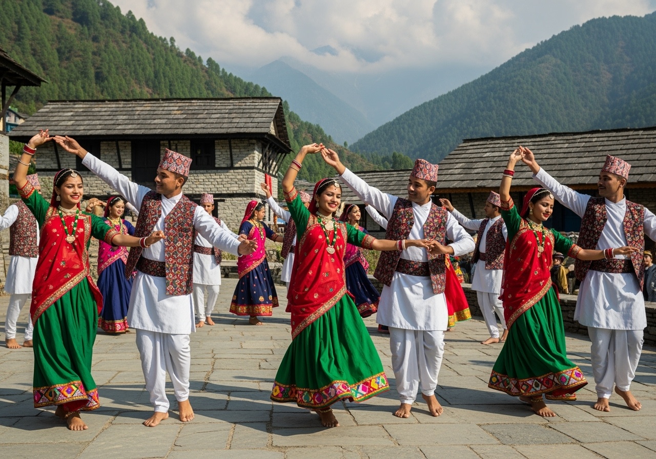 Traditional Garhwali folk dance performance