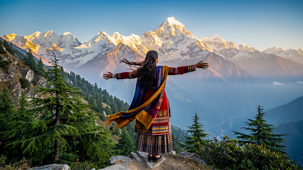 Breathtaking Himalayan sunrise view in Uttarakhand, India