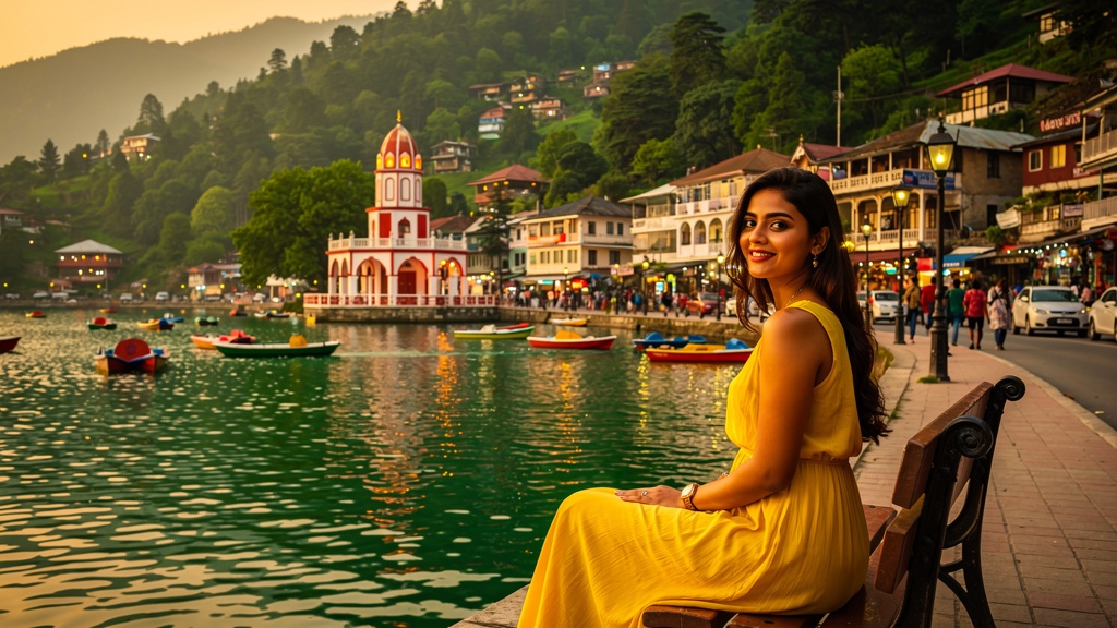 Nainital lake and town surrounded by lush green hills