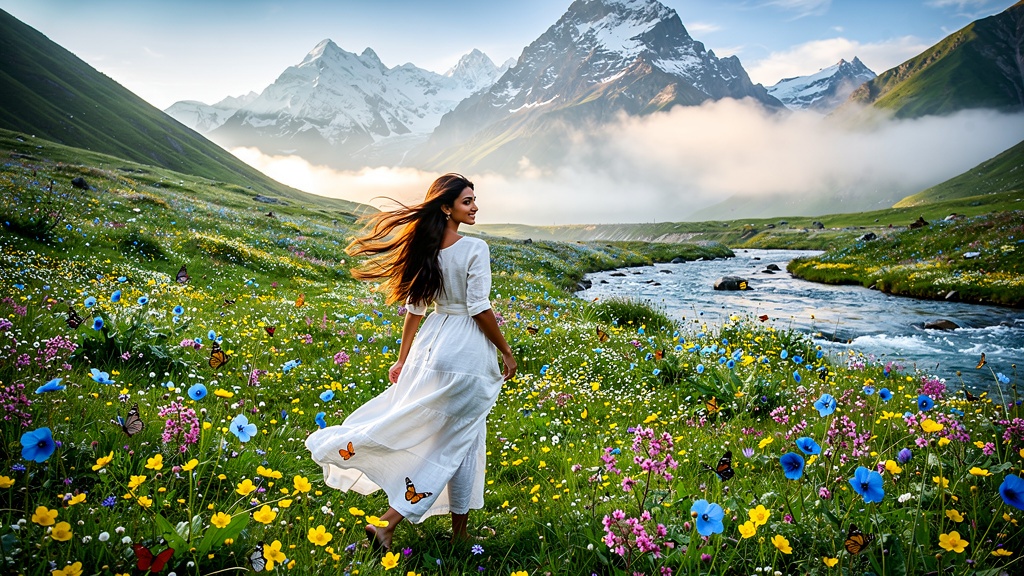 Valley of Flowers National Park with colorful alpine blooms